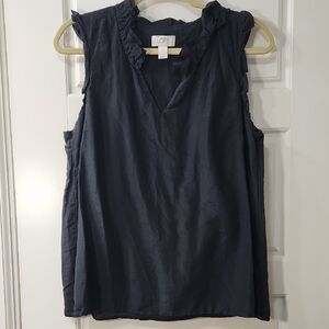 LOFT Black Ruffle Trim Blouse Size L